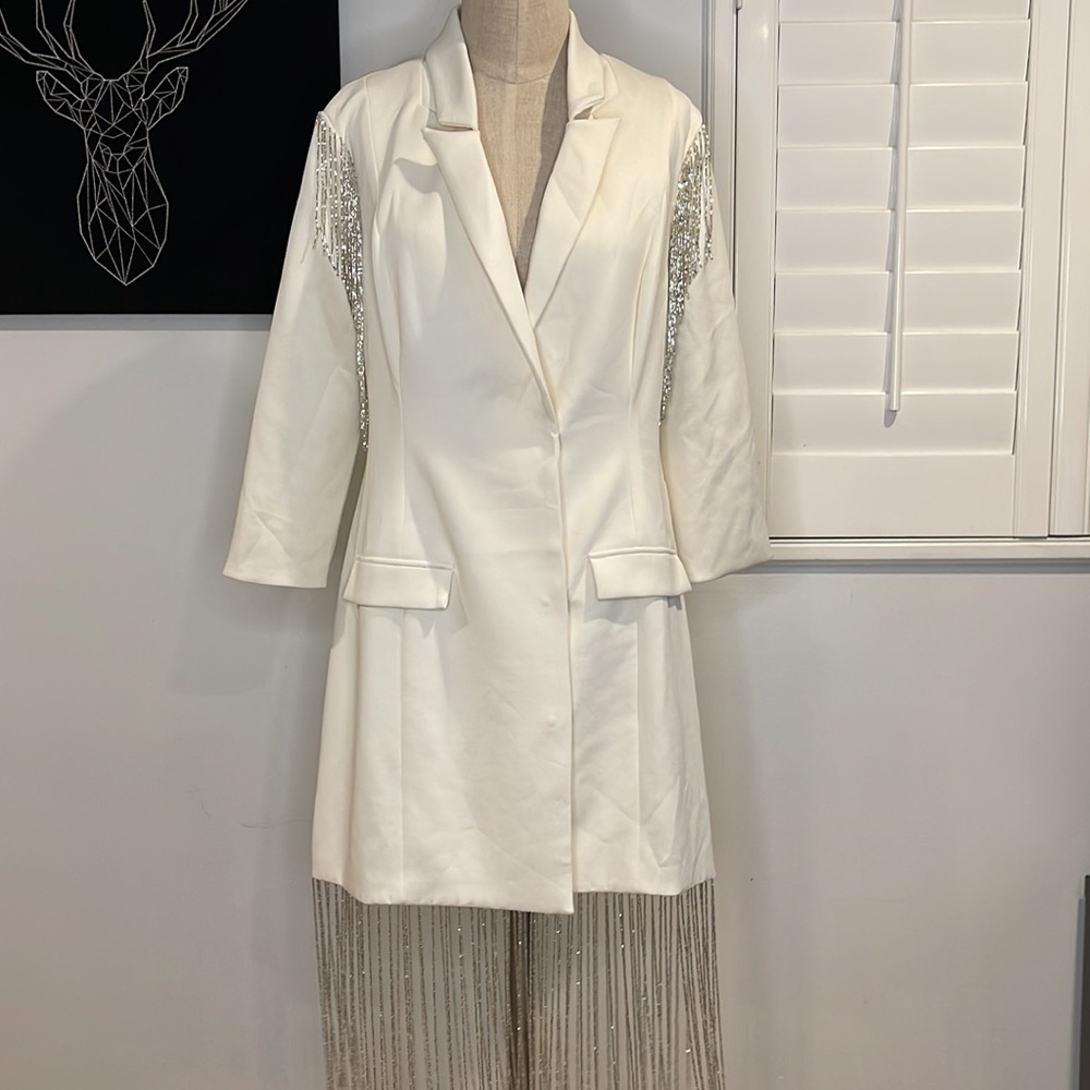 Beaded fringe blazer dress